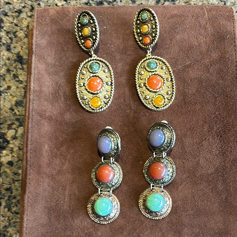 Elegant Multicolor Dangle Earrings Clipped Earrings  Set of 2 clipped earrings